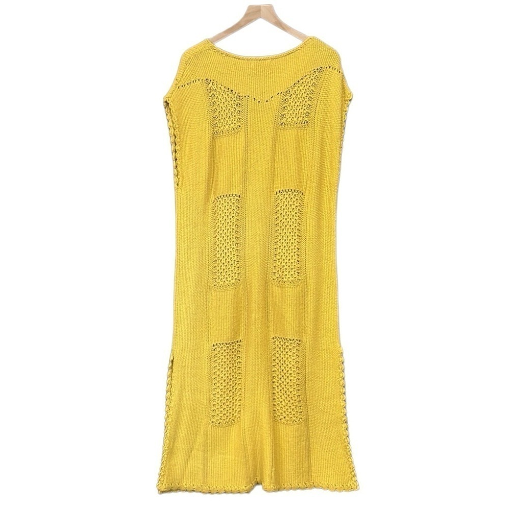 Ces Femme Yellow Beachy Crochet Knitted Sweater Midi Dress Medium - Picture 5 of 10